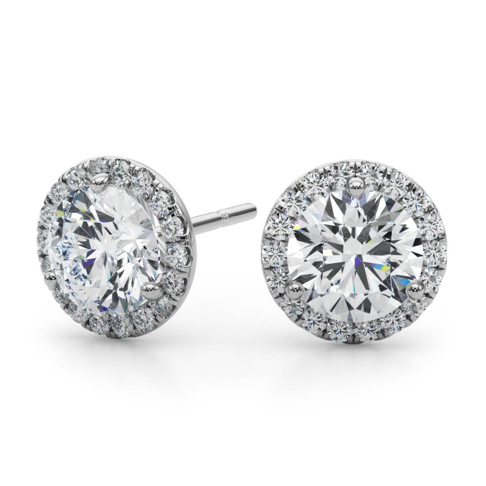 Halo Glow lab-grown diamond halo stud earrings, 14k white gold#Color_White Gold