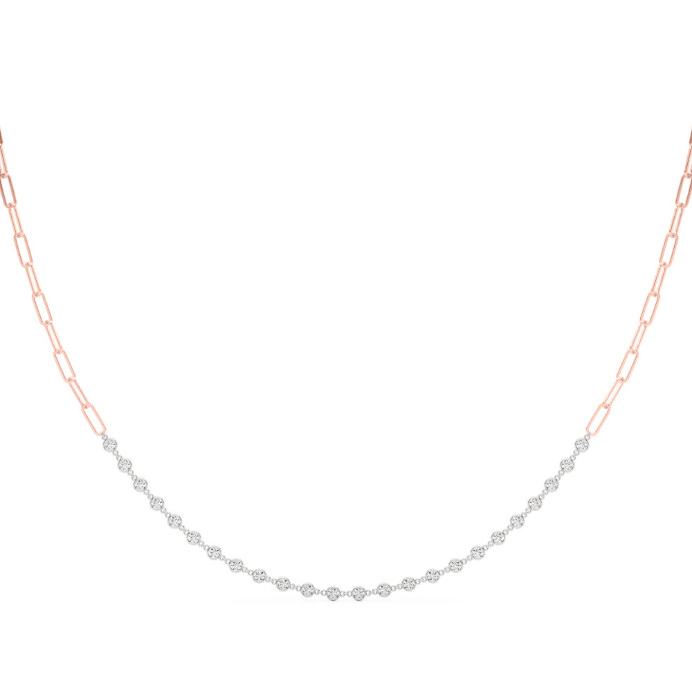 Aura Station lab-grown diamond station paperclip necklace, 14k rose gold#Color_Rose Gold