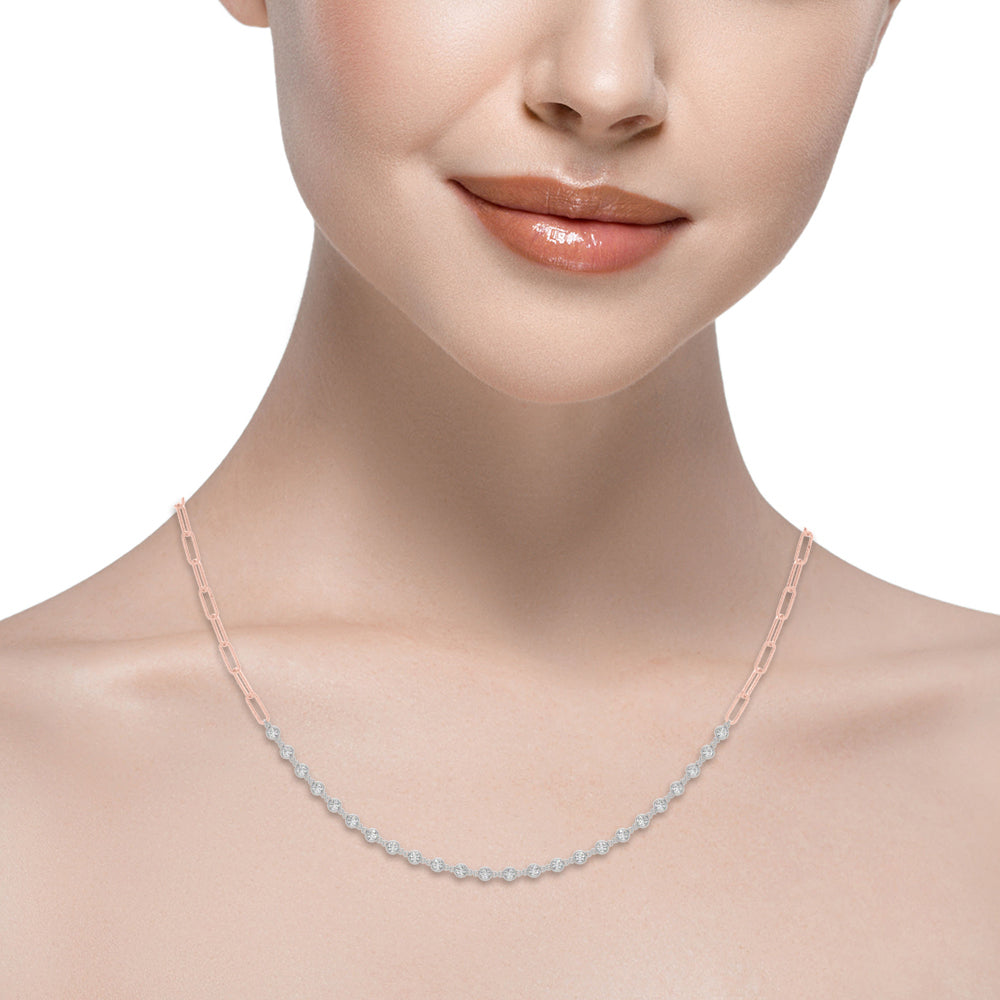 Aura Station lab-grown diamond station paperclip necklace, 14k rose gold#Color_Rose Gold