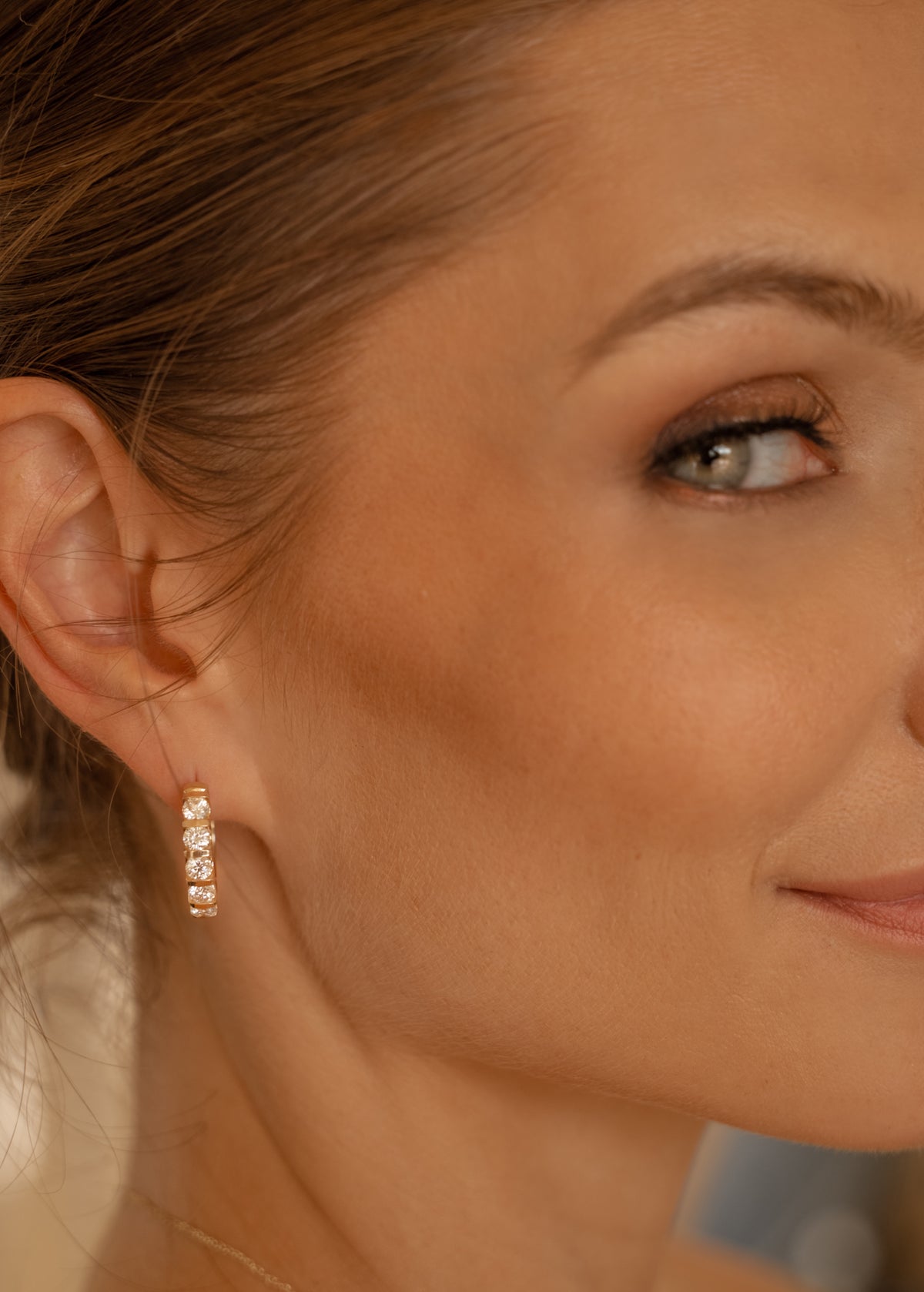 Double Glow lab-grown diamond inside-out hoop earrings, 14k gold