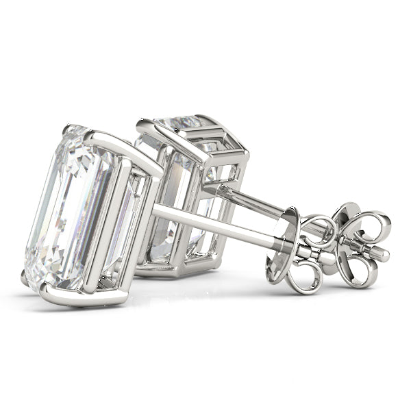 Quiet Step lab-grown diamond emerald-cut stud earrings, 14k white gold#Color_White Gold