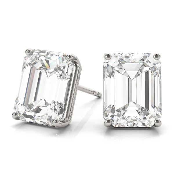 Quiet Step lab-grown diamond emerald-cut stud earrings, 14k white gold#Color_White Gold