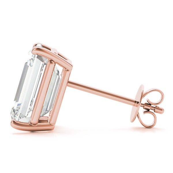 Quiet Step lab-grown diamond emerald-cut stud earrings, 14k rose gold#Color_Rose Gold