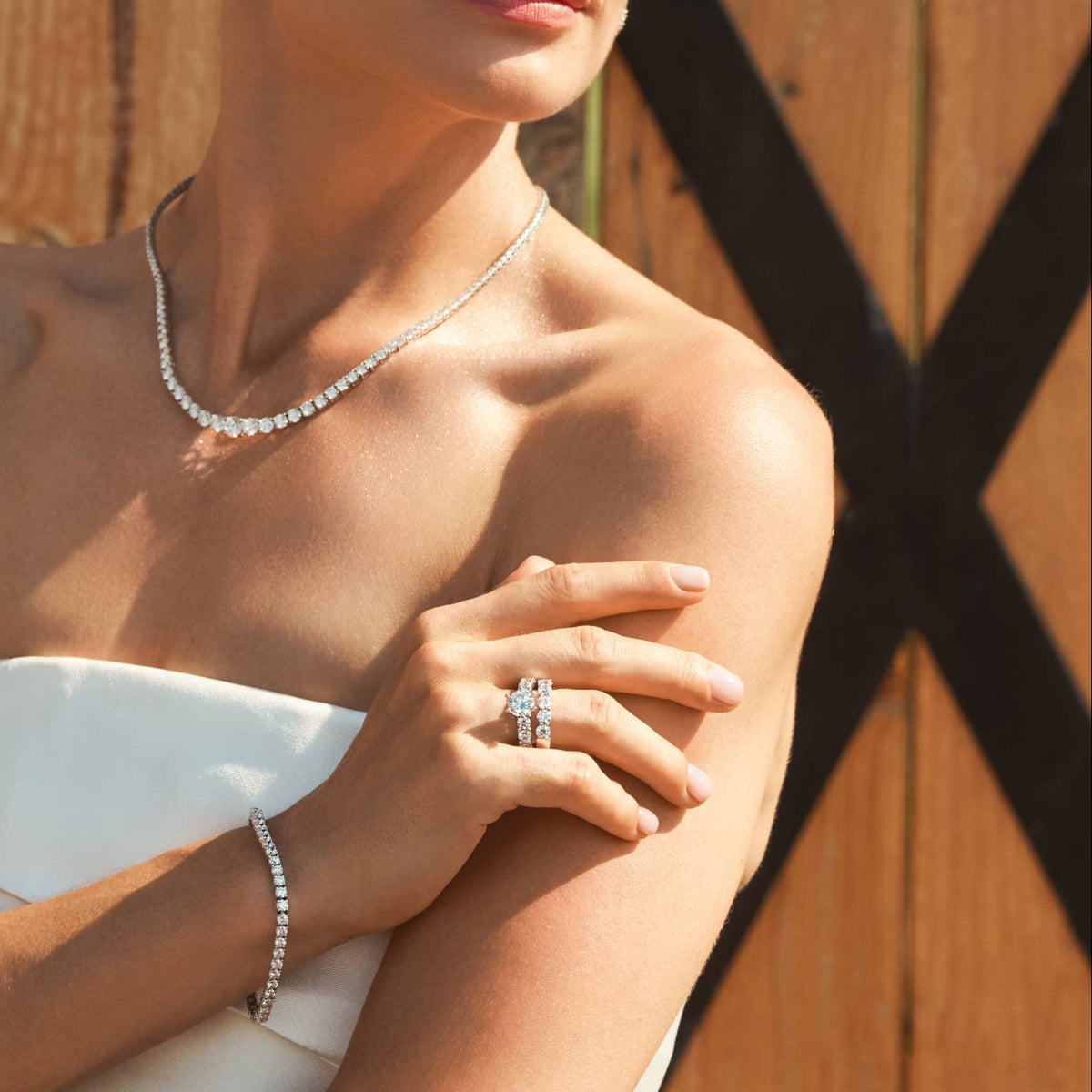 Shared Promise lab-grown diamond shared-prong band, 14k gold