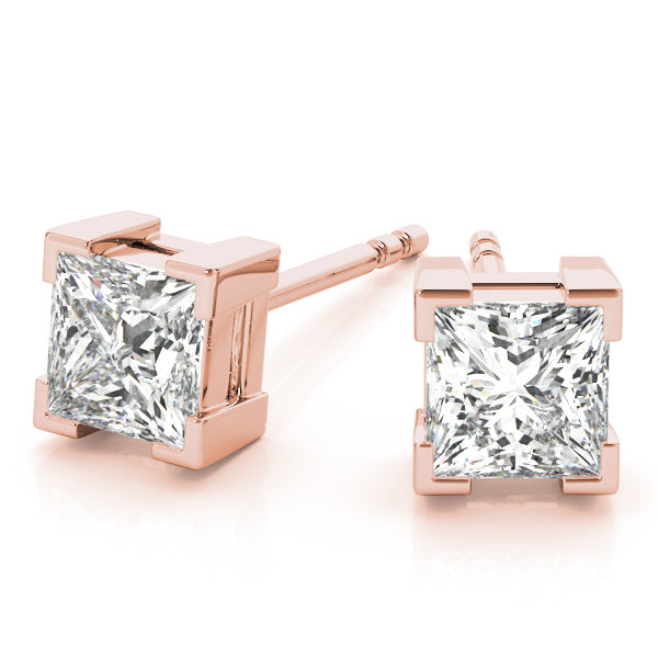 Quiet Square lab-grown diamond princess-cut stud earrings, 14k rose gold, 0.35 to 0.8 ct#Color_Rose Gold