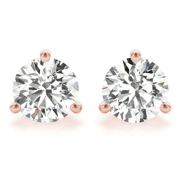 First Blessing lab-grown diamond three-prong stud earrings, 14k rose gold, 0.5 to 1.01 ct#Color_Rose Gold