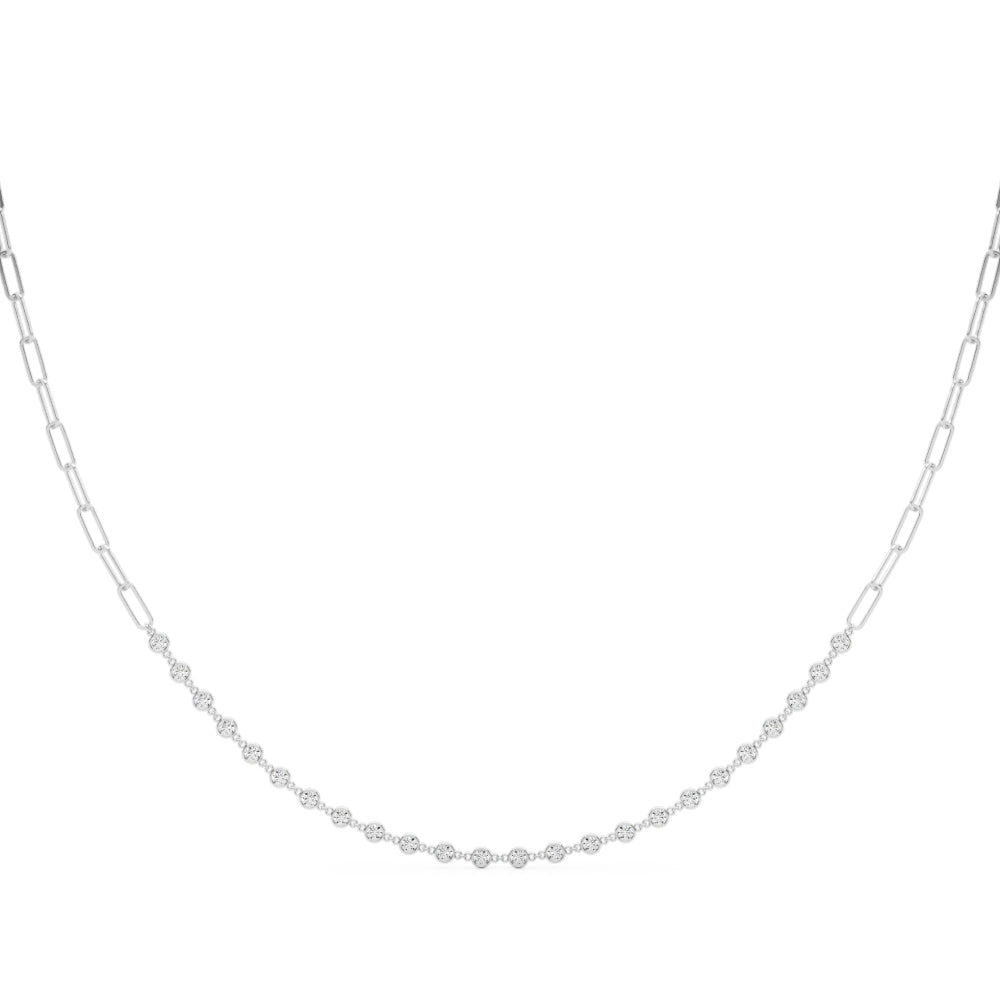 Aura Station lab-grown diamond station paperclip necklace, 14k white gold#Color_White Gold