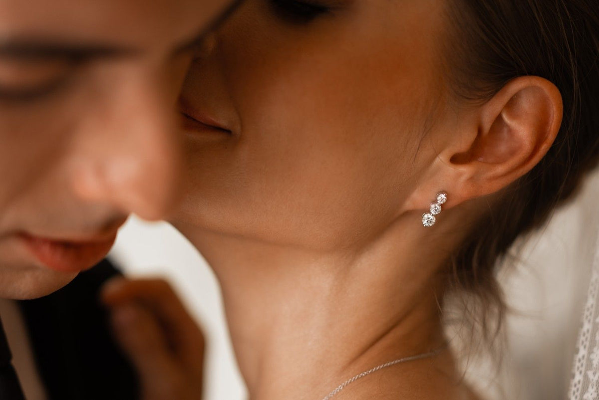 Blessed Three lab-grown diamond three-stone earrings, 14k gold