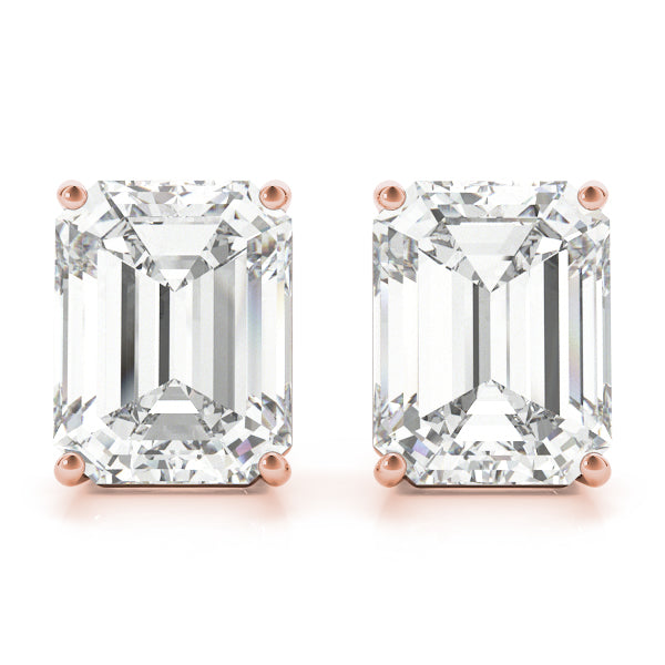 Quiet Step lab-grown diamond emerald-cut stud earrings, 14k rose gold#Color_Rose Gold