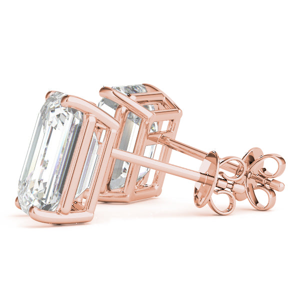 Quiet Step lab-grown diamond emerald-cut stud earrings, 14k rose gold#Color_Rose Gold