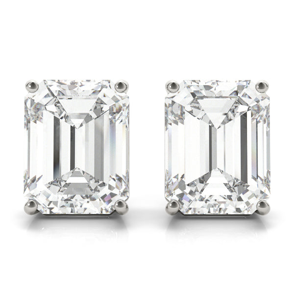 Quiet Step lab-grown diamond emerald-cut stud earrings, 14k white gold#Color_White Gold