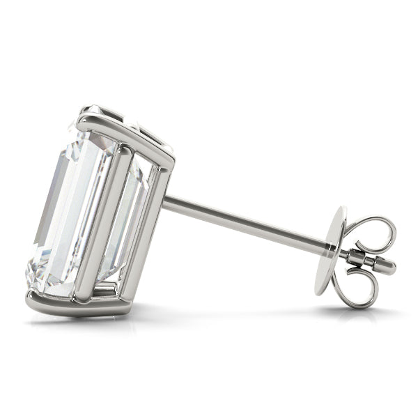 Quiet Step lab-grown diamond emerald-cut stud earrings, 14k white gold#Color_White Gold