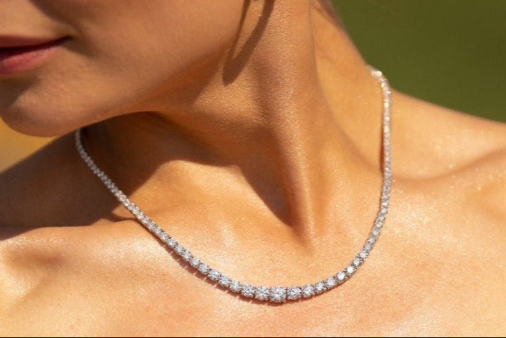 Graduated Dawn lab-grown diamond riviera necklace, 14k gold, 5.89 ct