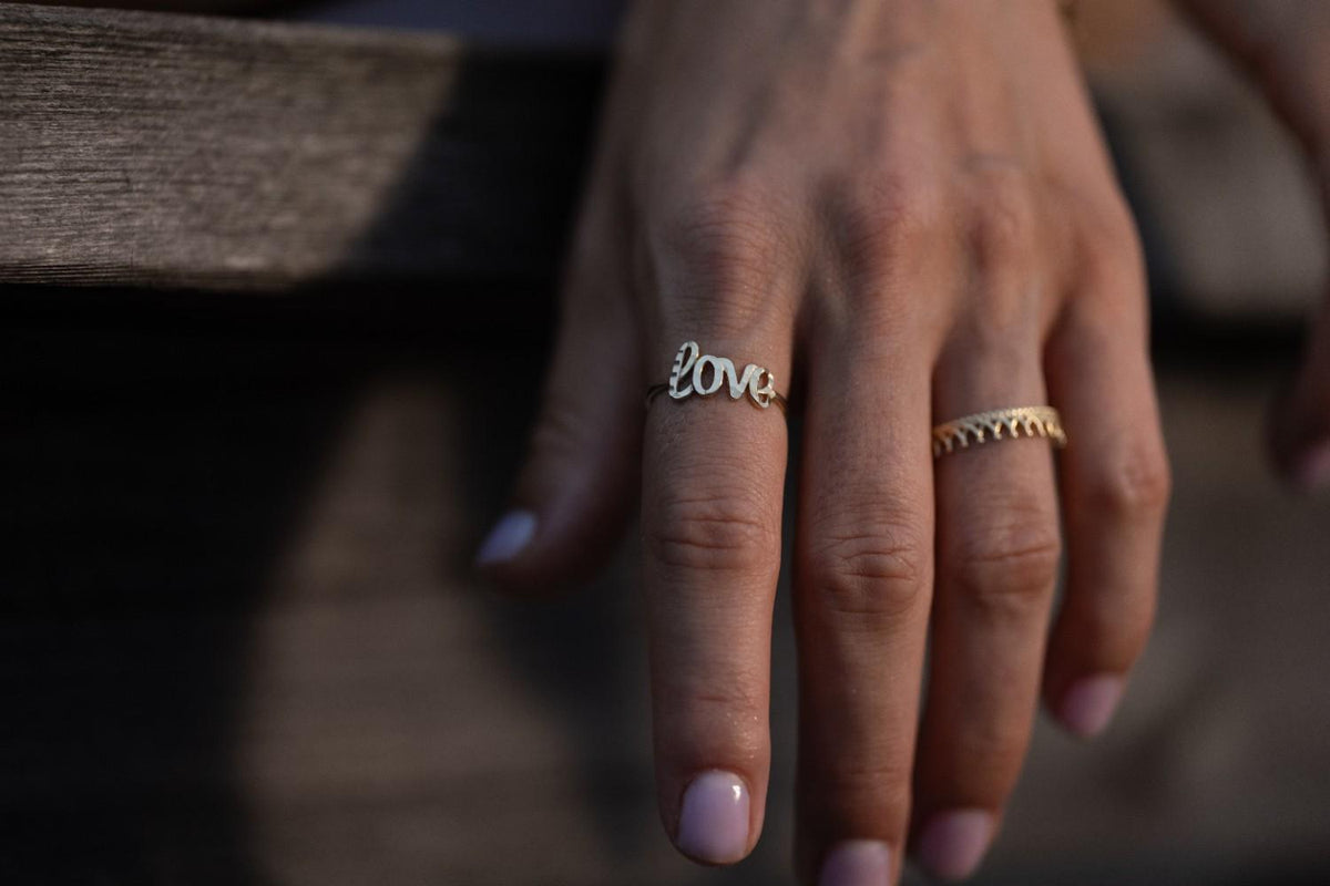 Written Word 14k gold script ring
