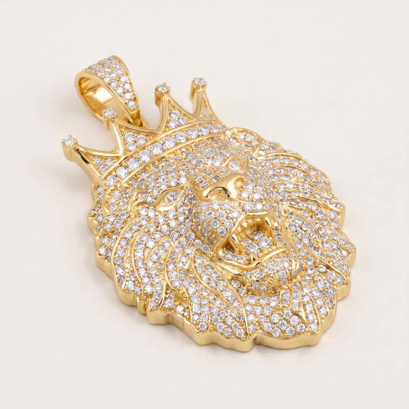 crowned lion pendant, fully iced
