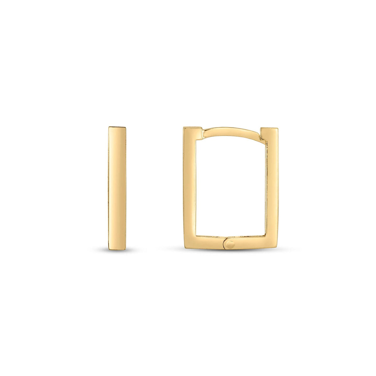 Framed Word 14k gold rectangle huggie earrings