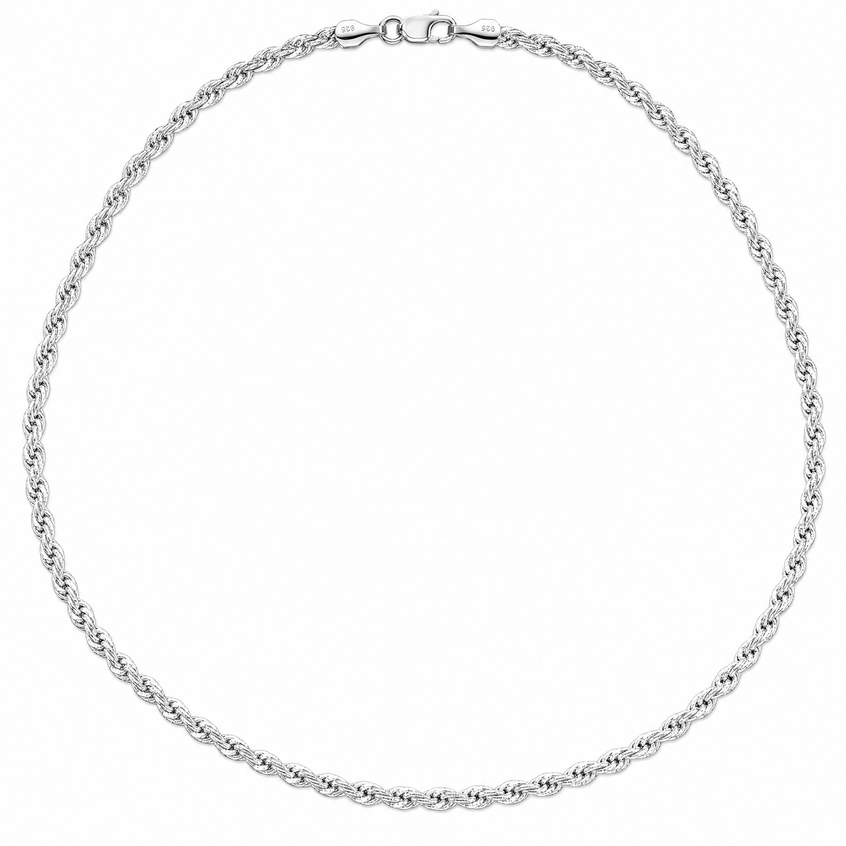 Bench Rope sterling silver rope chain, full necklace, sterling silver, 2.9mm #Color_Sterling Silver